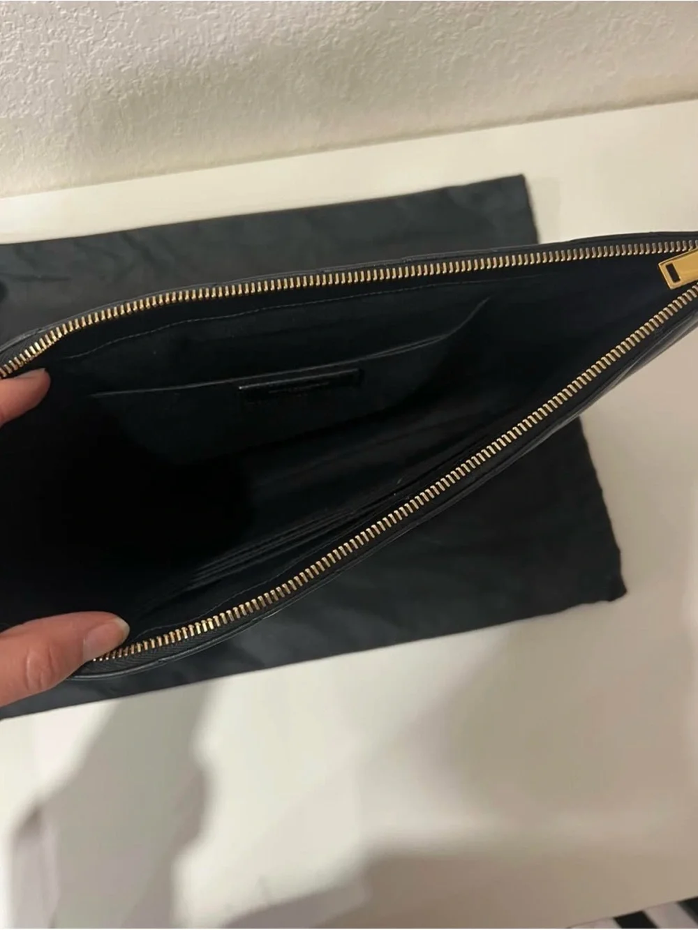 Saint Laurent Black Quilted Chevron Leather Clutch with Gold YSL